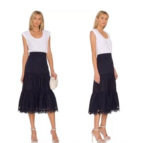 Veronica Beard Dresses & Skirts - Veronica Beard Amaia Navy White Midi Dress Smocked Crochet XS Vacation Beach